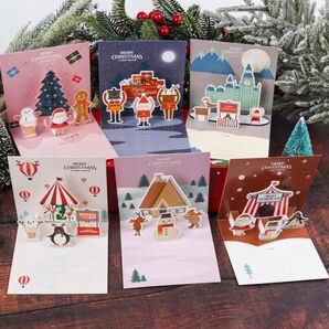 6枚セット クリスマス カード メッセージカード 封筒付き 3D立体