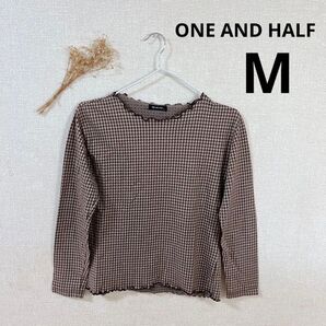 ONE AND HALF ブラウンチェック Mサイズ 長袖Tシャツ メロウ 茶色 メロウトップス ブラウンUSA古着 古着 激レア