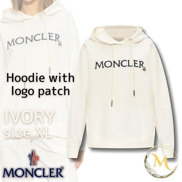 定価12万円!☆新品未使用タグ付き・本物保証☆ MONCLER Hoodie With Logo Patch XLサイズ アイボリー色 大きめ 男女兼用モデル