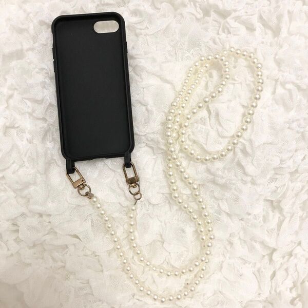 iPhone7、8専用ケース ショルダー ストラップ iPhone ケース ショルダー スマホ ブラック 肩掛け