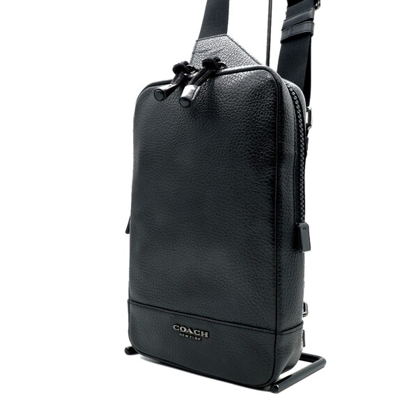 送料無料 美品 COACH コーチ メンズ ボディバッグ ターナー パック レザー クロスボディー C2950 ブラック