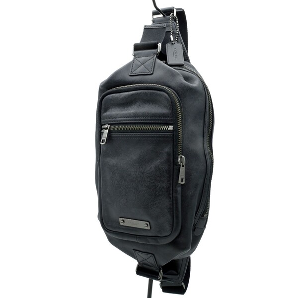 送料無料 美品 COACH コーチ メンズ ボディバッグ トンプソン レザー デイパック 71185 ブラック