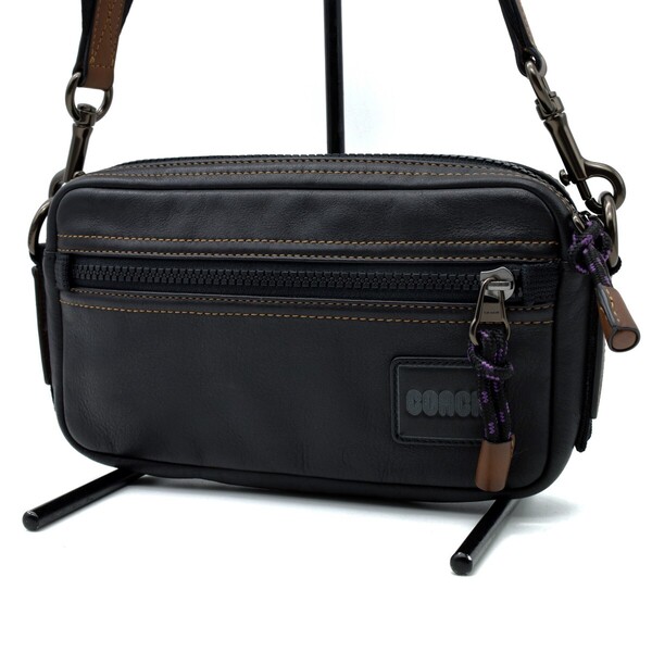 送料無料 超美品 COACH コーチ メンズ ショルダーバッグ ペイサー レザー スリムポーチ 3123 ブラック