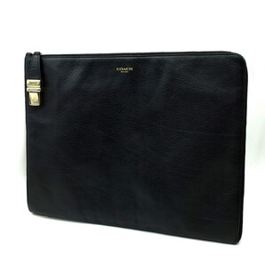 送料無料 美品 COACH コーチ メンズ クラッチバッグ 書類ケース ドキュメントケース ジップ レザー ポートフォリオ ブラック