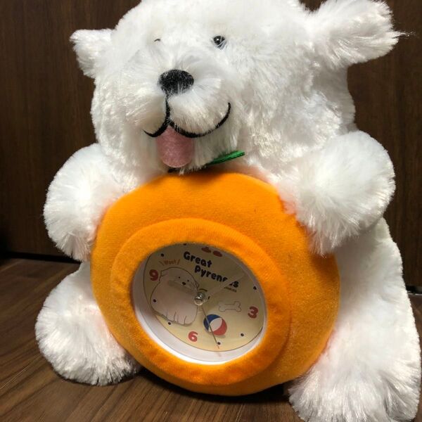 グレートピレニーズ ぬいぐるみ 時計 ぬいぐるみ時計 【新品、未使用品】犬 ぬいぐるみ 時計