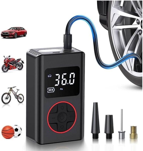 電動空気入れ 電動 充電式 4000mAh 最大圧力150PSI 空気圧指定可 自転車 バイク 車 軽量 小型