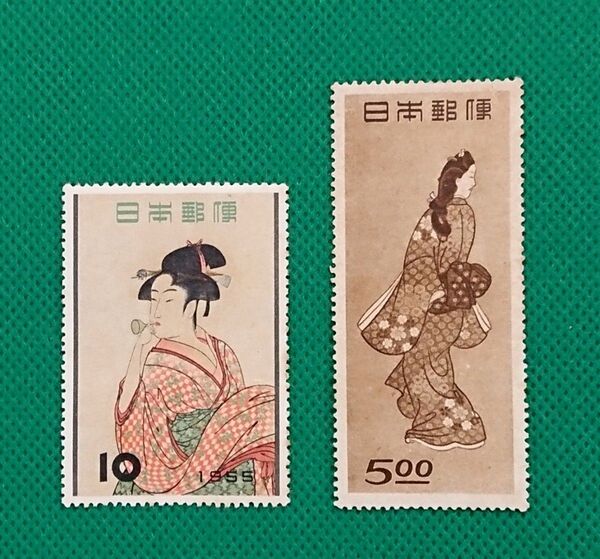 激安!収集品整理のため格安出品/見返り美人(糊落品)/ビードロを吹く娘(シミ有/糊艶良好)/カタログ価格16,500円/№42