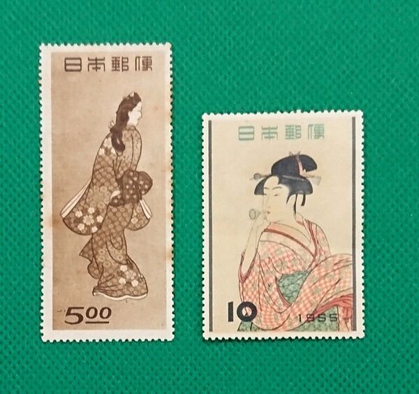 激安!収集品整理のため格安出品/見返り美人(糊落品)/ビードロを吹く娘(シミ有/糊艶良好)/カタログ価格16,500円/№525