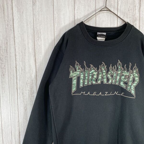 THRASHER スラッシャー スウェット トレーナー ビッグロゴ ファイヤ 裏起毛 ブラックM FLAME 黒 長袖