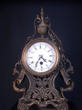 アンティーク大理石置時計・真鍮透かし鳥紋金具・彫刻入・メーカー不明・ヨーロッパ調・古時計_画像2