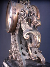 アンティーク大理石置時計・真鍮透かし鳥紋金具・彫刻入・メーカー不明・ヨーロッパ調・古時計_画像9