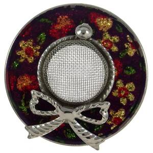 A1535* Vintage brooch * floral print. hat motif *
