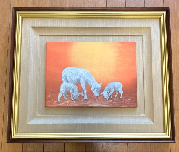 日本画家 牧進 羊 十二支陶額 前畑陶器株式会社 額48×57陶板24×33cm