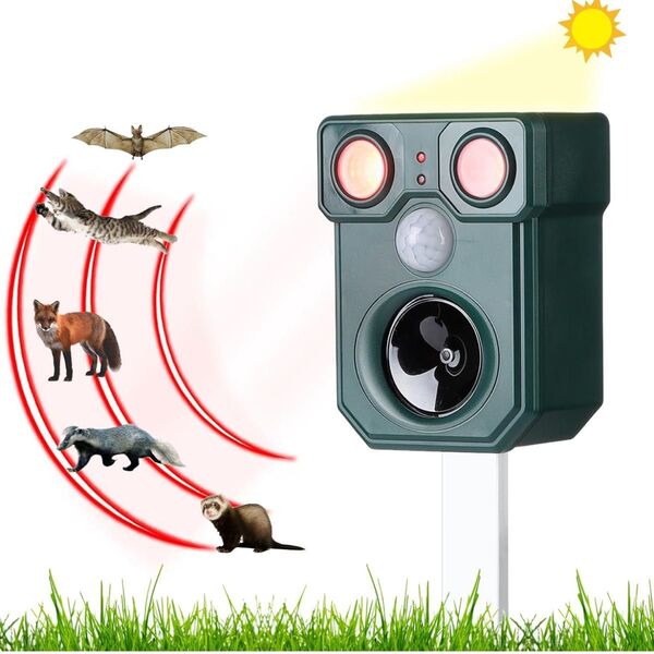 動物避け装置 ソーラー充電式 動物撃退器 超音波 警報音 フラッシュライト 超音波 LED強力フラッシュライト機能 猫撃退