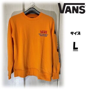 【VANS ヴァンズ/トレーナー】A09 袖ロゴ プリント 花柄 オレンジ Lサイズ