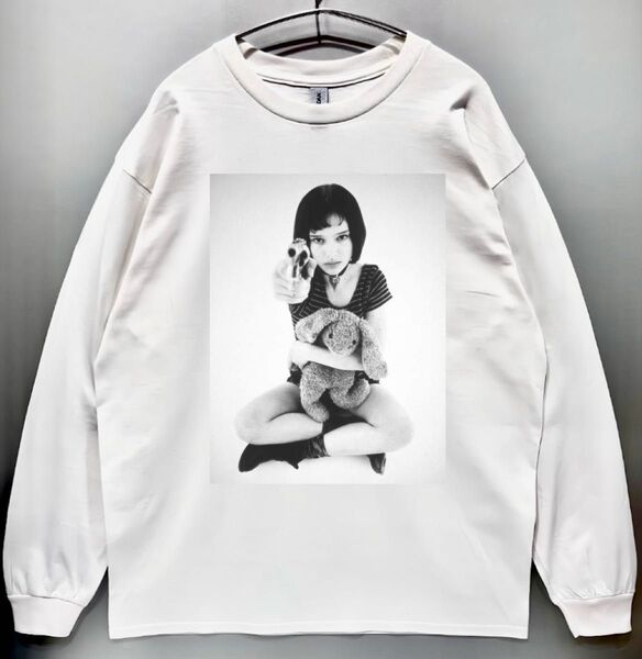 男女兼用 90年代映画 レオン マチルダ ロンT長袖Tシャツ /白