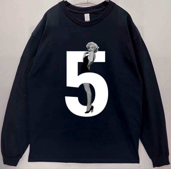 男女兼用 NO 5 マリリンモンロー ロンT 長袖Tシャツ (黒)