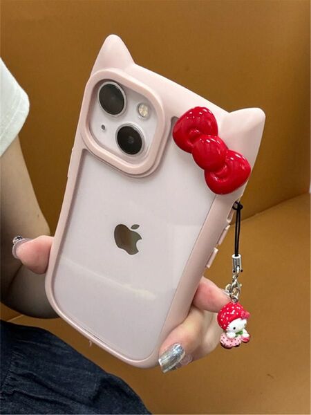 韓国 大人気IPhone16Proスマホケース 猫の耳 可愛い ピンク