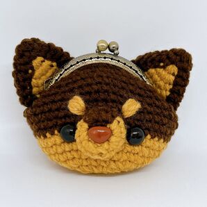 チワワさんのがま口ポーチ 小銭入れ ハンドメイド 財布 チョコタン あみぐるみ 抗菌防臭アクリル毛糸