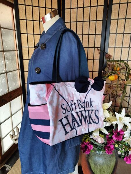 ソフトバンクホークス トートバッグ(裏地岡山デニム)中サイズ