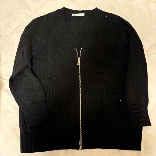 ZARA 黒 ジップアップカーディガン Mサイズ カーディガン ニット