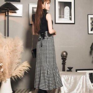 ミシェルマカロン 美脚 チェックスカート マーメイド ロングスカート リボン 秋冬 S