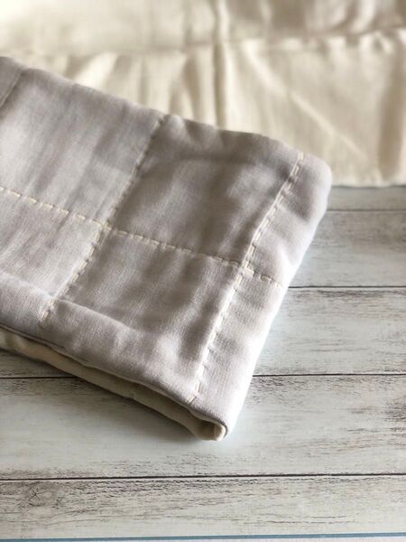 12重ガーゼのスヌード ブルー 格子 ハンドメイド 六重織ガーゼ