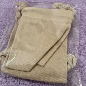ベージュ キャンバス 巾着袋 小型