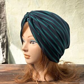コットン ボーダーニット 幅広ヘアターバン ヘアバンド