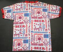 YTS60東洋L BEER PIZZA HAMBURGER HOTDOG総柄 リンガー 半袖TシャツUSA製 ビール ピザ ハンバーガー ホットドッグCheswickチェスウィック_画像4