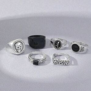 【6点セット】シルバー スカル リング 指輪 メンズ