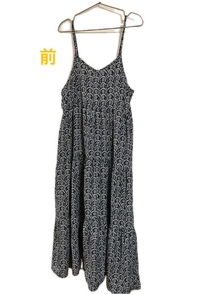 キャミワンピ ワンピース 黒 ロング 総柄 キャミソール