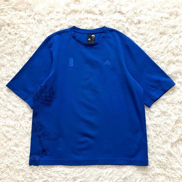 【adidas アディダス】 スポーツウェア 半袖Tシャツ / サイド虎柄 ブルー Sサイズ