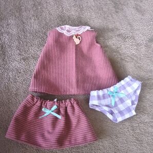 ハンドメイド メルちゃん お洋服 3点セット ワンピース スカート 下着パンツ コーデュロイ ピンク 匿名配送