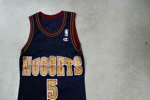 【古着GAMETOPSレア美品championデンバーナゲッツメッシュタンク紺36】NBANUGGETSROSEチャンピオンvintageビンテージ