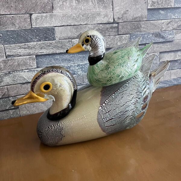 鳥 カモ? アヒル? 親子 ベネチアングラス ベネチアンガラス 置物 イタリア ムラーノ murano ヴェネチア ムラノガラス
