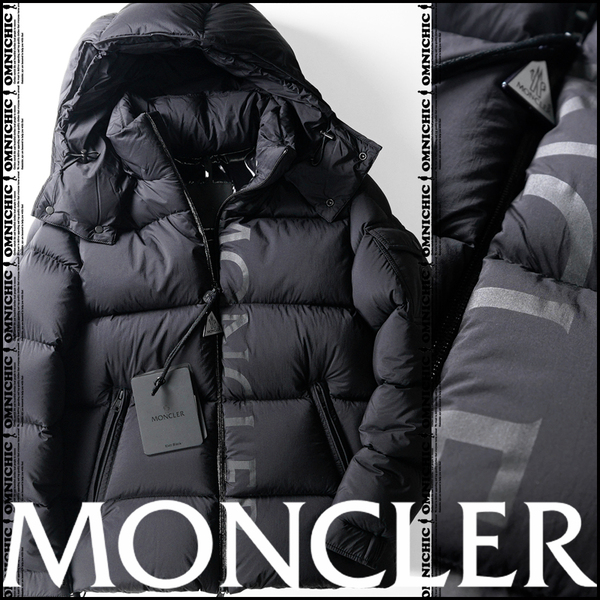 幻のMAURES■国内正規品/新品28万【MONCLER】モンクレールビックロゴ止水ZIPブラックダウンジャケット1/MattBlack スムース生地/フード脱着