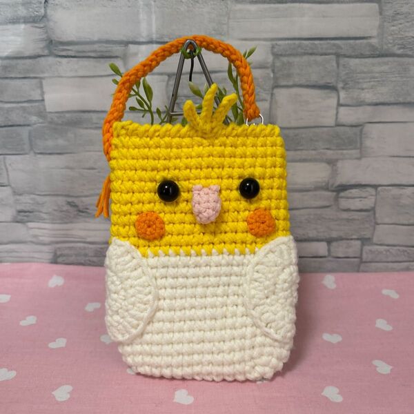 オカメインコちゃん(ルチノー)のあみぐるみスマホポーチ ハンドメイド