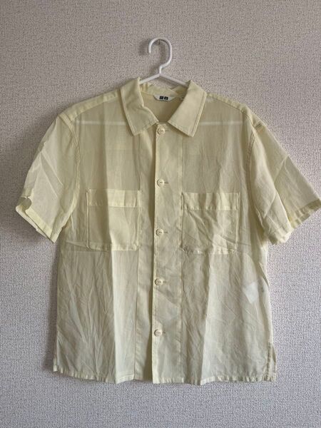 半袖 半袖シャツ シャツ オープンカラーシャツ 黄色 UNIQLOU M シースルー