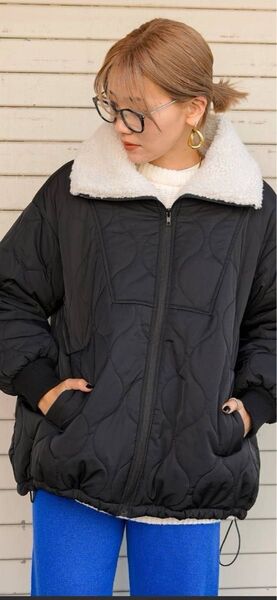 bohmal 襟ボア波キルティングミドルブルゾン 訳あり