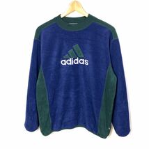 ■adidas アディダス パフォーマンスロゴ 切り替えし フリーストレーナー 古着 アメカジ スポーツブランド ネイビー グリーン サイズXL■_画像1