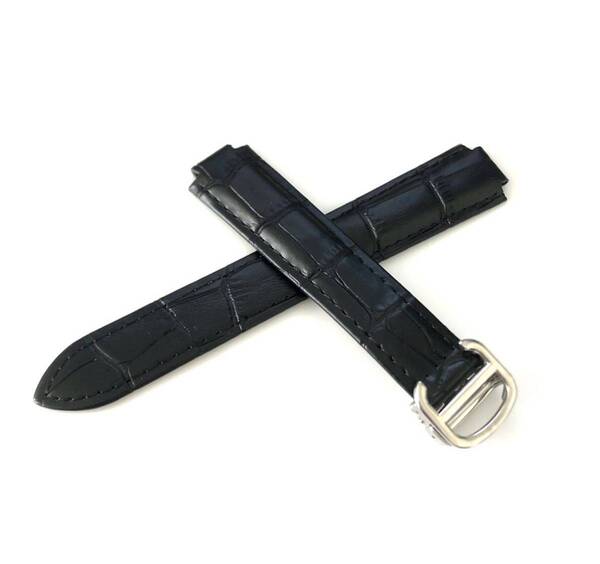 18mm 腕時計 凸型 レザー ベルト ブラック Dバックル付属 【対応】 カルティエ バロンブルー