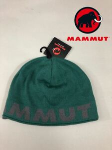 【新品】 MAMMUT Logo Beanie マムート アウトドア ロゴ ビーニー リバーシブル ニット帽 ビッグロゴ 緑 フリーサイズ 1090-04890-4569-1