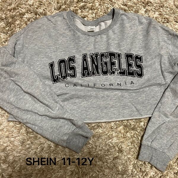 スウェット グレー ロゴ プリント 薄手 SHEIN 11歳 12歳 クロップド 短め