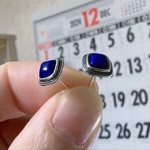 SS-043 天然石 青金石7.8mm ピアス SV925 パワーストーン 綺麗~