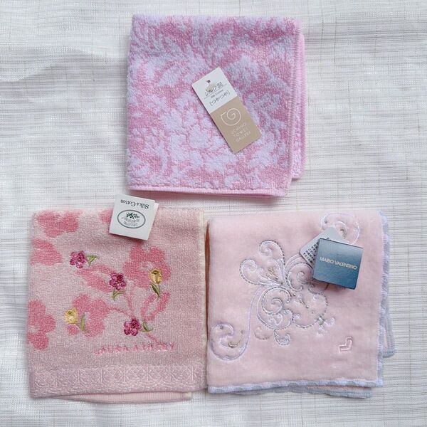 訳あり 新品未使用Laura Ashleyほかシルク混タオルハンカチ3枚