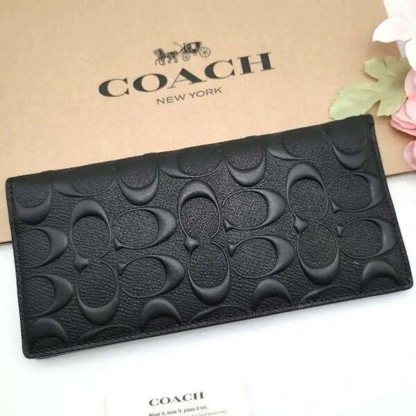 新品 COACH コーチ 長財布 ブラック エンボスシグネチャー