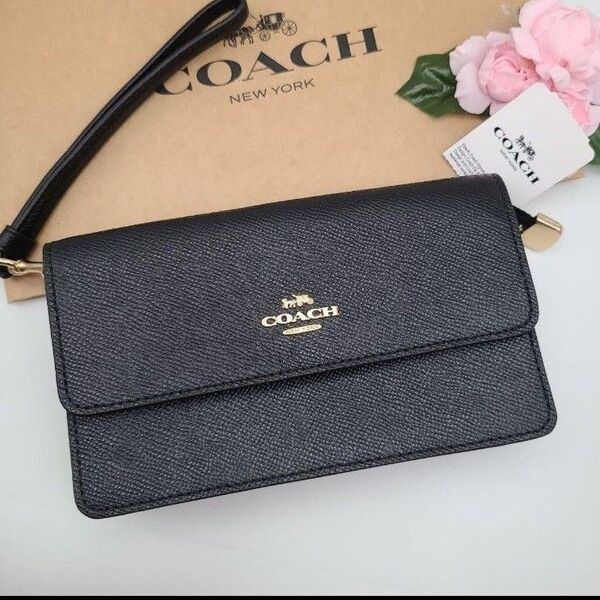 新品 COACH コーチ 長財布 ブラック ポーチ 正規品