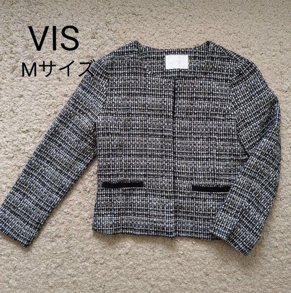 VIS ビス レディース ツイードジャケット ノーカラージャケット Mサイズ