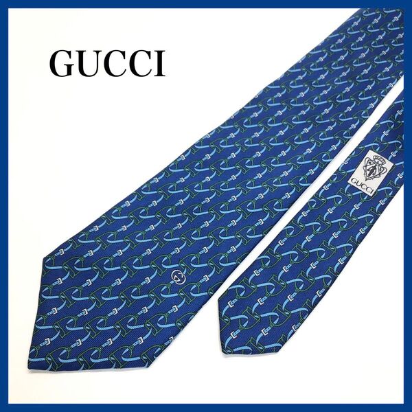 【極美品】 GUCCI グッチ ネクタイ シルク GG ブルー系